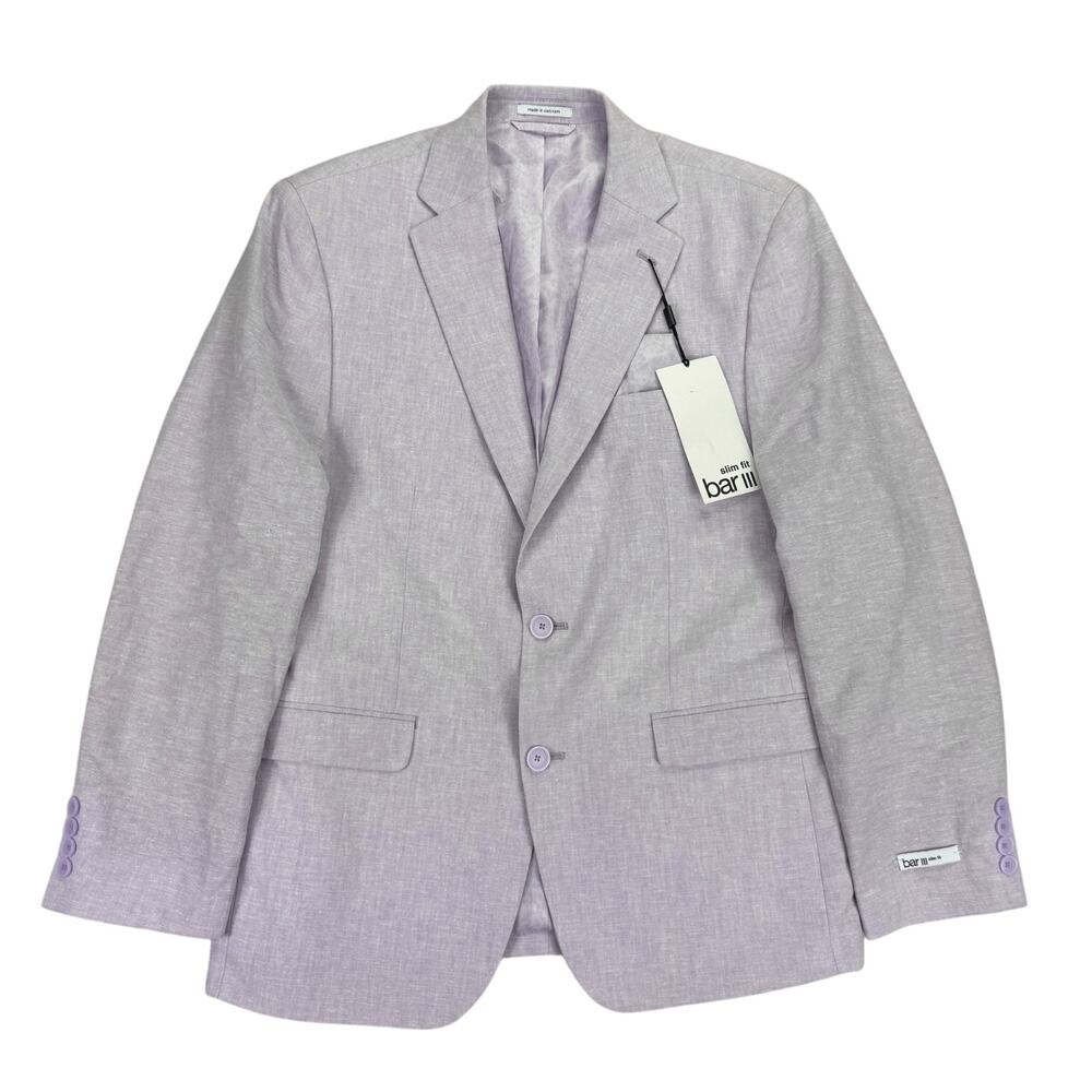 Bar III Mens Slim Fit Linen Cotton Solid Suit Jacket Lavender Purple 40S